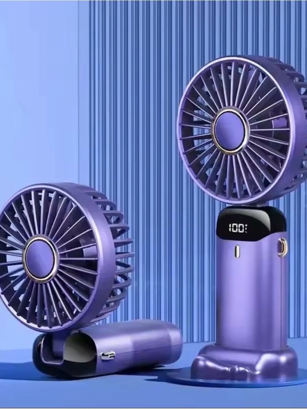 Portable Purple Rechargeable Handheld Fan with Digital Display